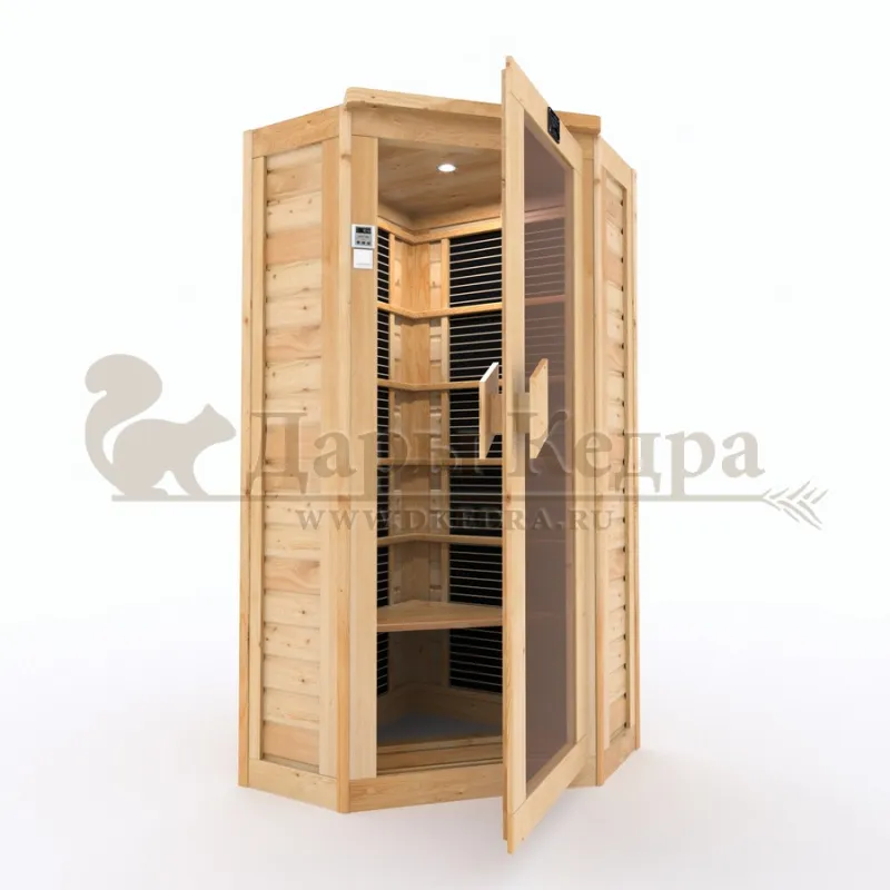 Одноместная угловая инфракрасная сауна кабина из кедра и липы с карбоновыми излучателями