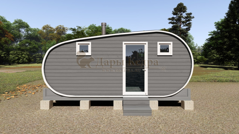 Баня-бочка «Танк» из кедра 5х2,2 метра (вариант 1)